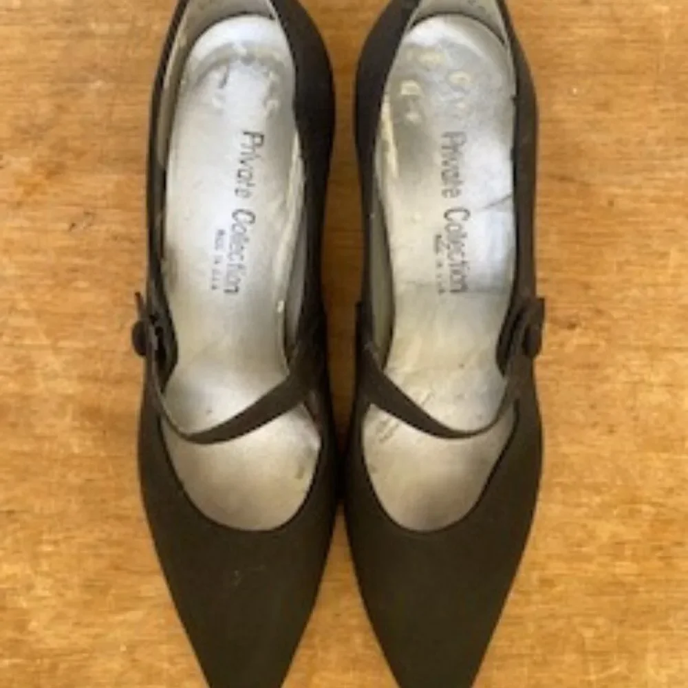Private Collection Black Fabric Pumps with Straps, 2